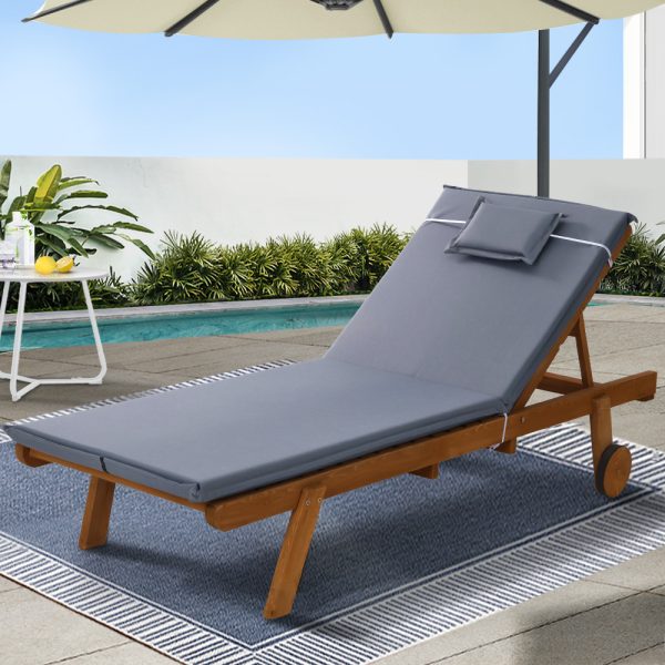 Sun Lounge Wooden Lounger Outdoor Furniture Day Bed Wheel Patio