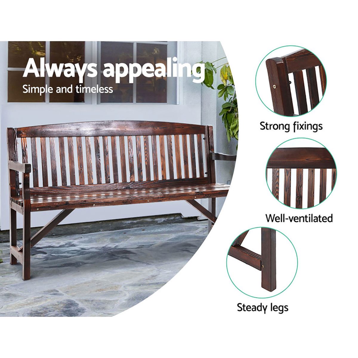 Gardeon Wooden Garden Bench Chair Outdoor Furniture Decor Patio Deck 3 Seater – Brown