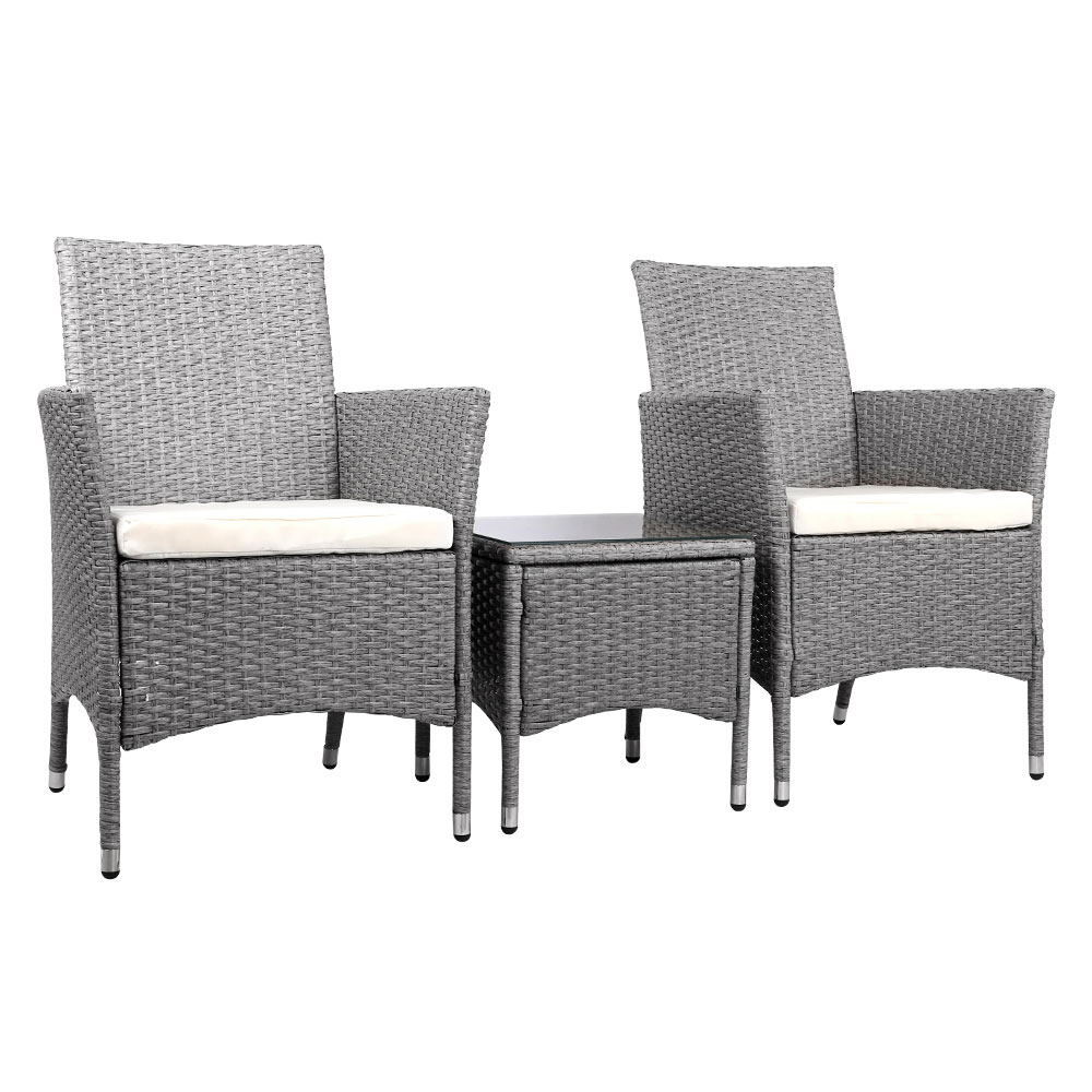 Gardeon 3 Piece Wicker Outdoor Furniture Set – Grey