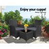 Gardeon 3pc Bistro Wicker Outdoor Furniture Set – Black
