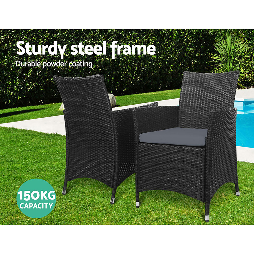 Outdoor Bistro Set Chairs Patio Furniture Dining Wicker Garden Cushion Gardeon – 2x chair