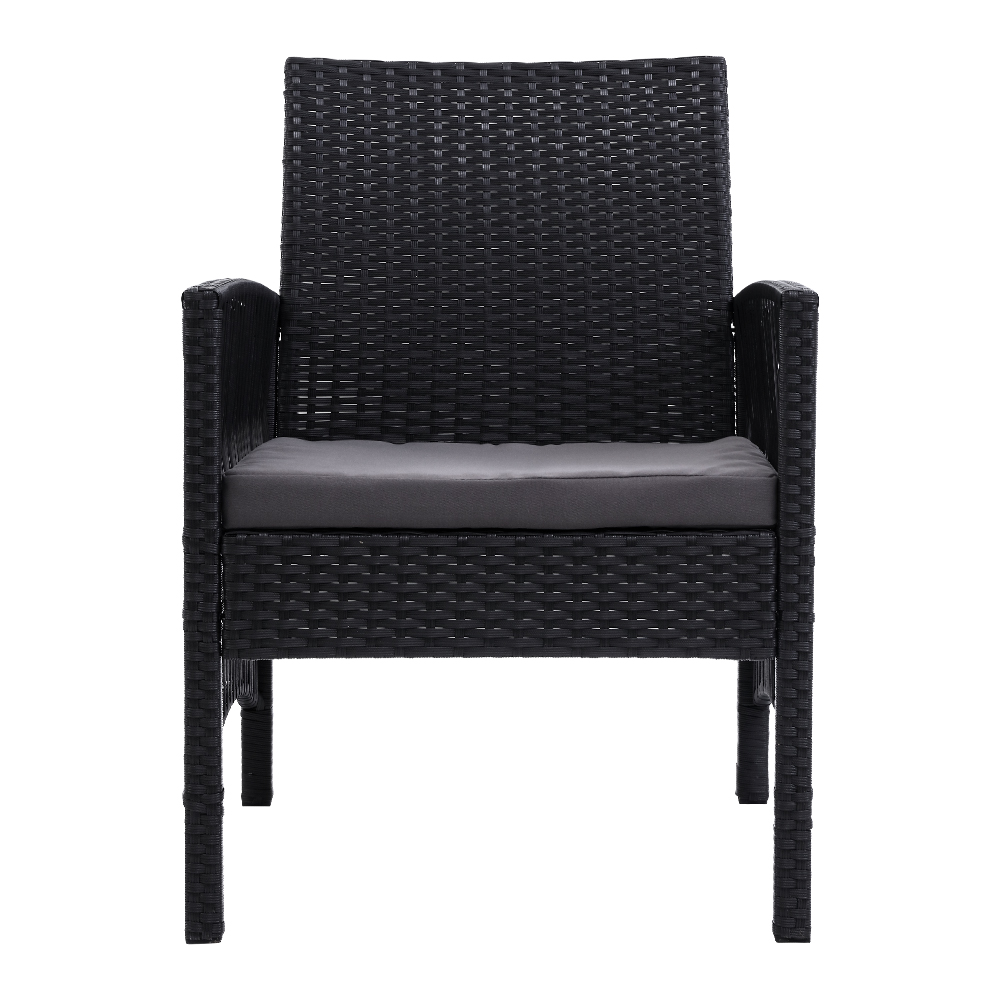 Outdoor Furniture Dining Chairs Wicker Garden Patio Cushion Black Gardeon – 2x chair