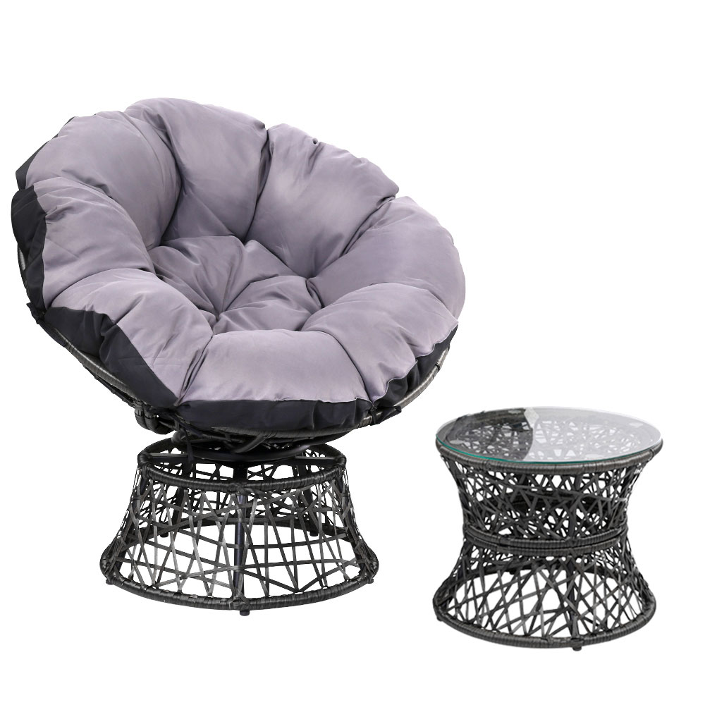 Gardeon Outdoor Papasan Chairs Lounge Setting Patio Furniture Wicker – Black, 1x chair + 1x Side Table