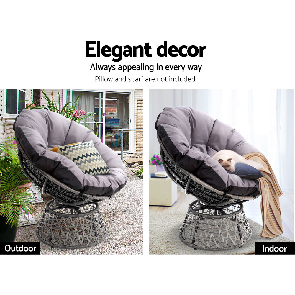 Gardeon Outdoor Papasan Chairs Lounge Setting Patio Furniture Wicker – Grey, 1x chair + 1x Side Table