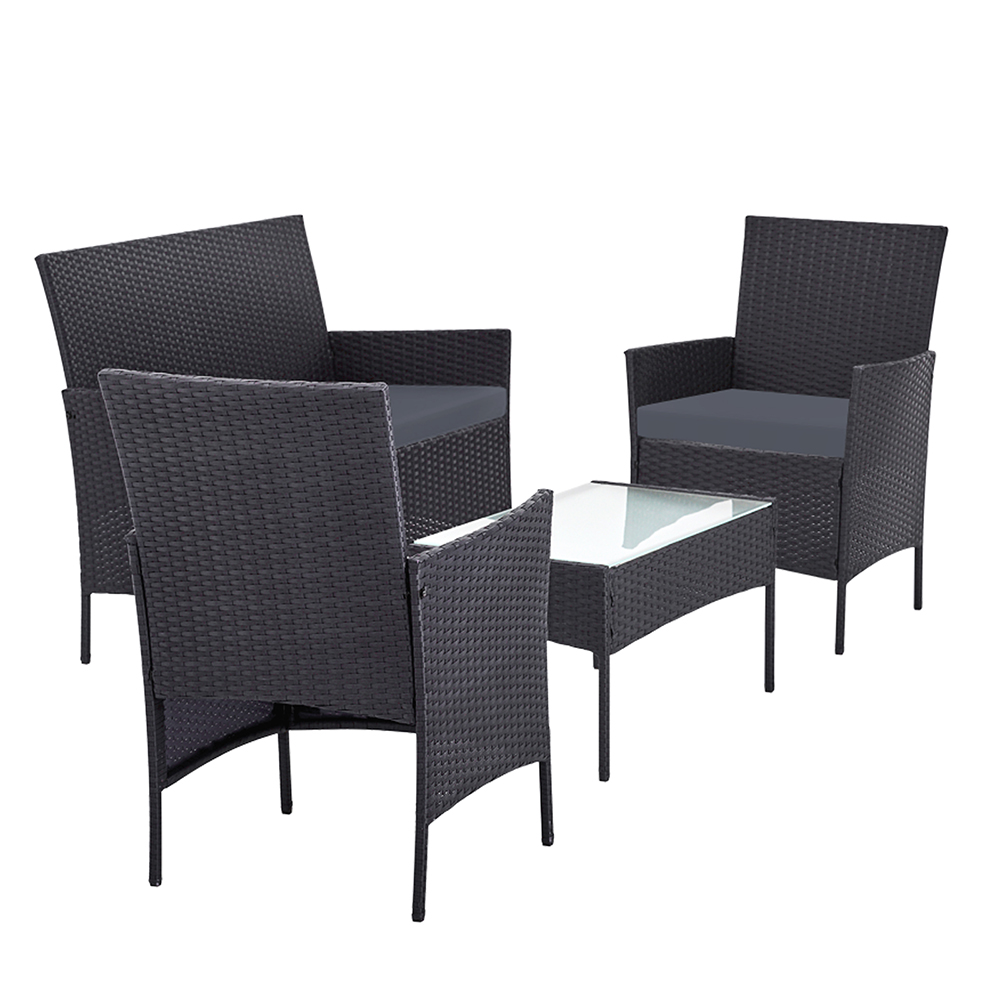 Gardeon 4-piece Outdoor Lounge Setting Wicker Patio Furniture Dining Set – Dark Grey amd Grey, Without Storage Cover