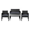 Gardeon Set of 4 Outdoor Lounge Setting Rattan Patio Wicker Dining Set – Black and Grey, Without Storage Cover