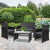 Gardeon Set of 4 Outdoor Lounge Setting Rattan Patio Wicker Dining Set – Black and Grey, Without Storage Cover
