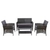Gardeon 4 PCS Outdoor Furniture Lounge Setting Wicker Dining Set – Dark Grey, Without Storage Cover