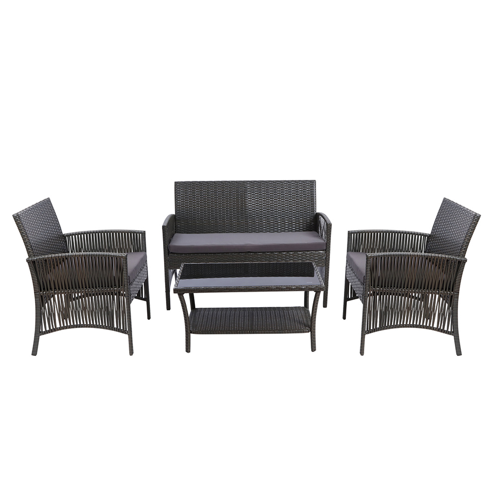Gardeon 4 PCS Outdoor Furniture Lounge Setting Wicker Dining Set – Dark Grey, Without Storage Cover