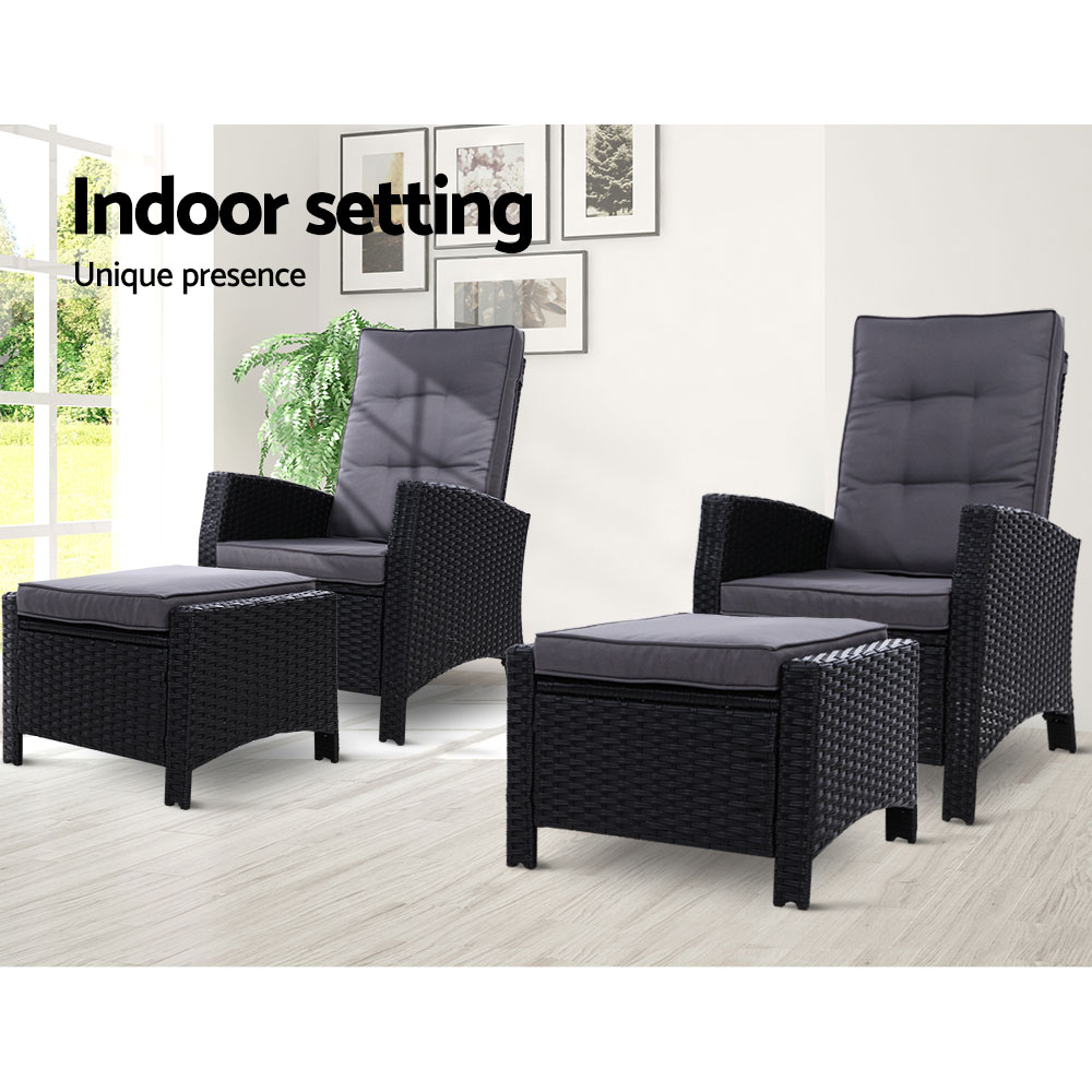 Sun lounge Recliner Chair Wicker Lounger Sofa Day Bed Outdoor Furniture Patio Garden Cushion Ottoman Gardeon