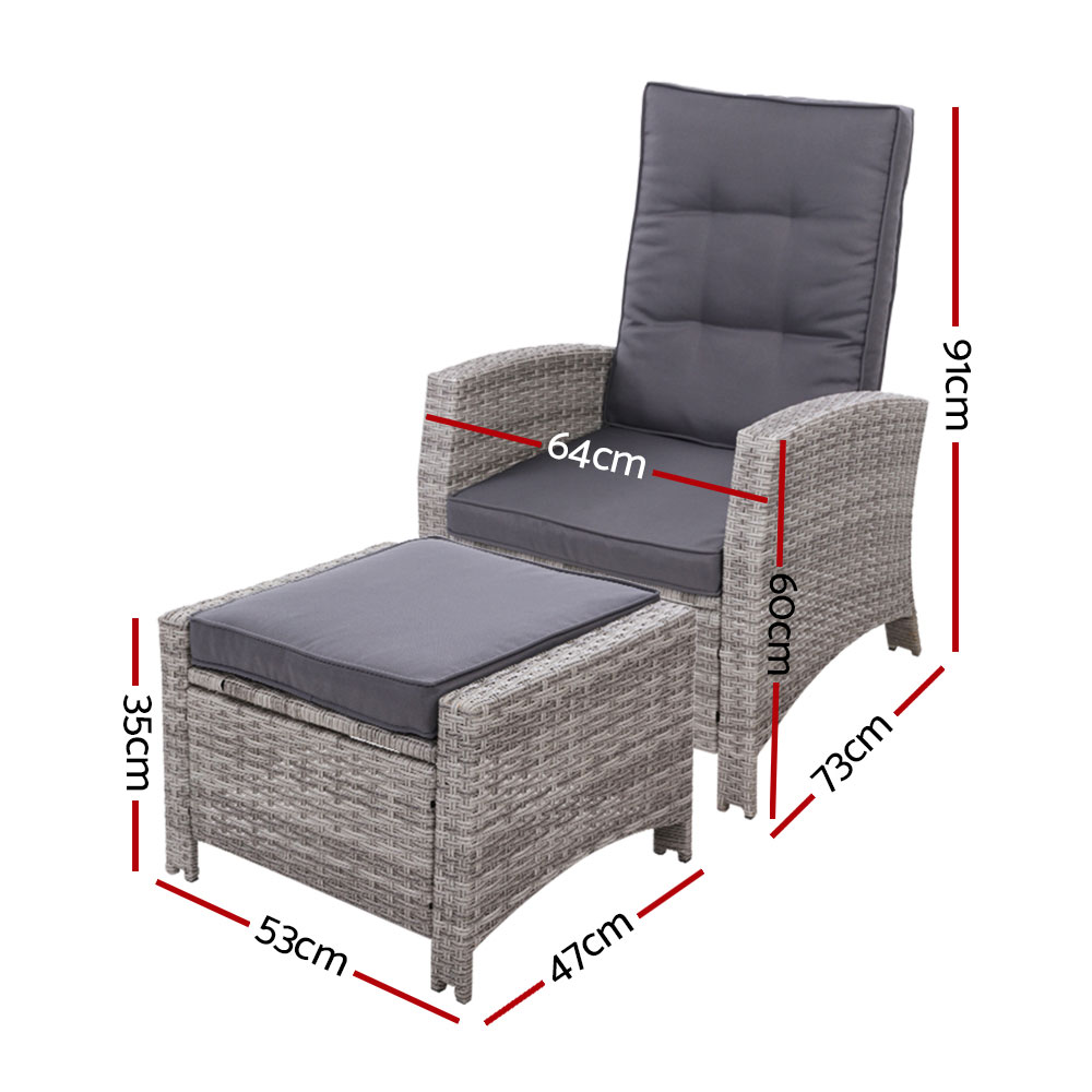 Sun lounge Recliner Chair Wicker Lounger Sofa Day Bed Outdoor Furniture Patio Garden Cushion Ottoman Gardeon