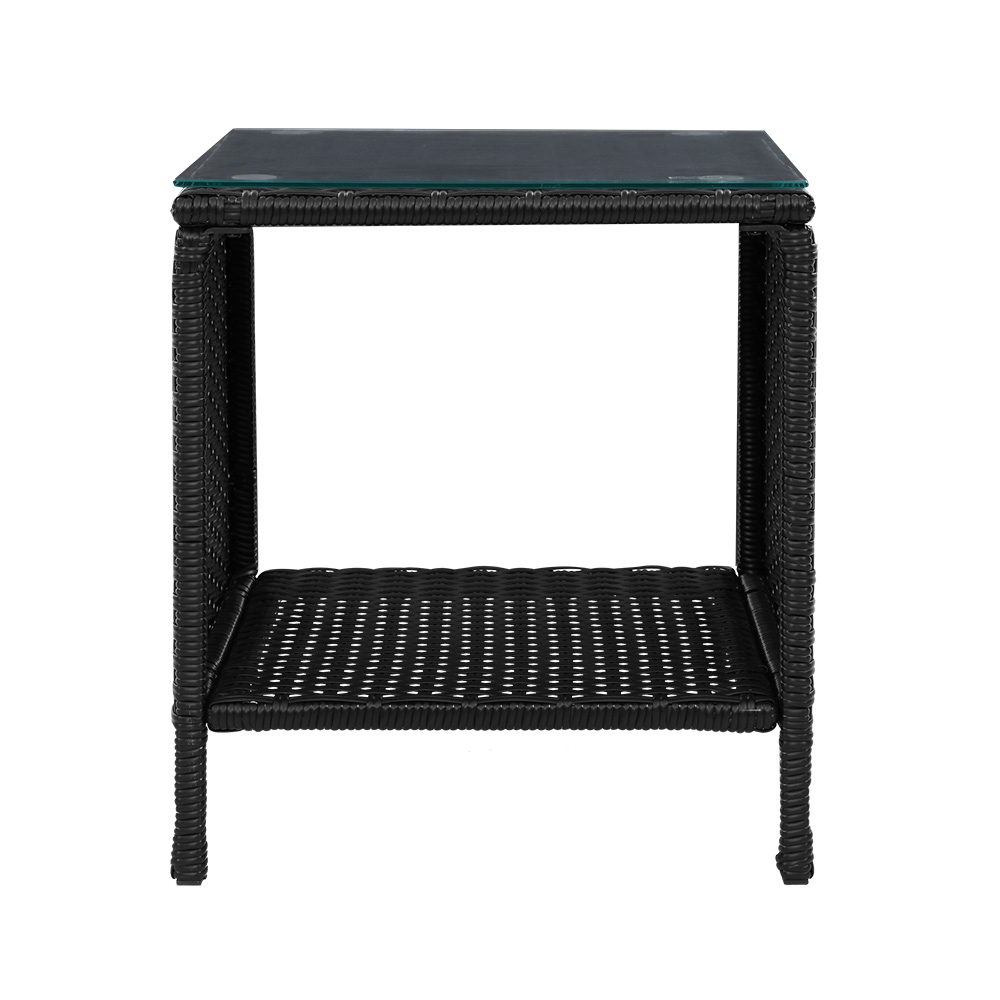 Gardeon Side Table Coffee Patio Outdoor Furniture Rattan Desk Indoor Garden – Black