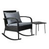Gardeon Outdoor Furniture Rocking Chair Wicker Garden Patio Lounge Setting Black – With Table