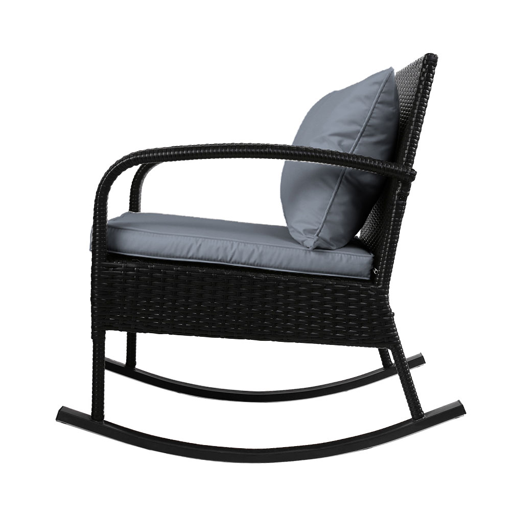 Gardeon Outdoor Furniture Rocking Chair Wicker Garden Patio Lounge Setting Black – With Table