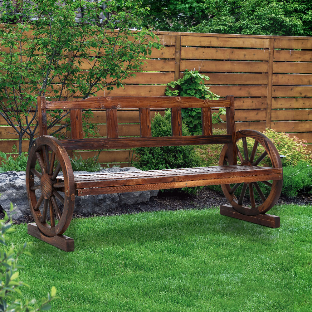 Gardeon Garden Bench Wooden Wagon Chair Outdoor Furniture Backyard Lounge Charcoal – 3 Seater