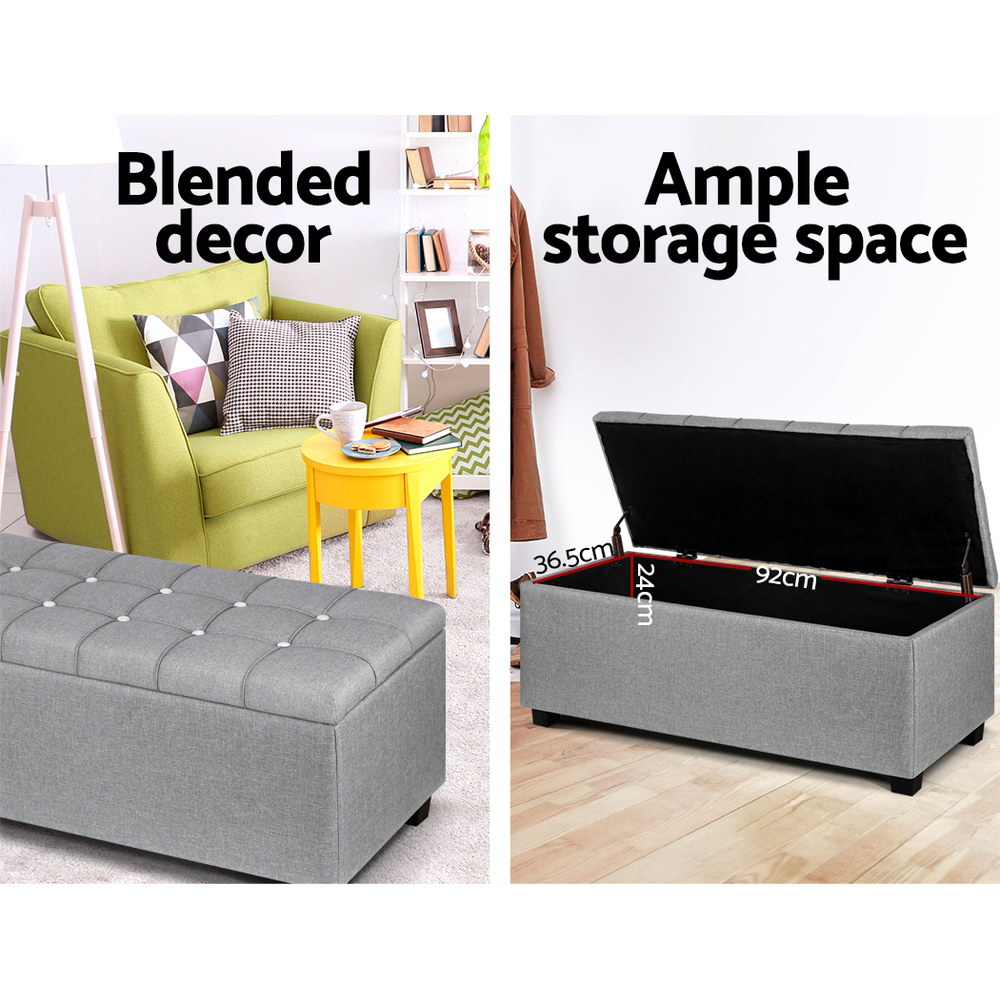 Artiss Storage Ottoman Footstool Blanket Box Foot Stool Bench Toy Seat Grey