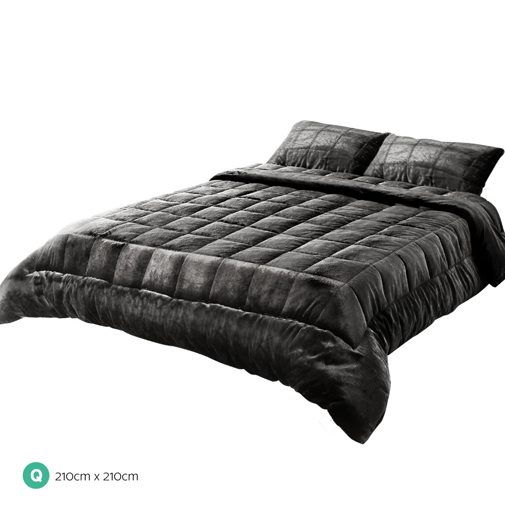 Giselle Bedding Faux Mink Quilt Charcoal – QUEEN