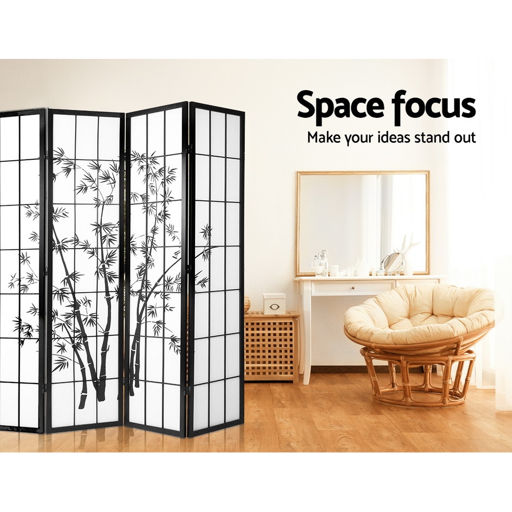 Artiss Room Divider Screen Privacy Dividers Pine Wood Stand Black White – 4 Panel