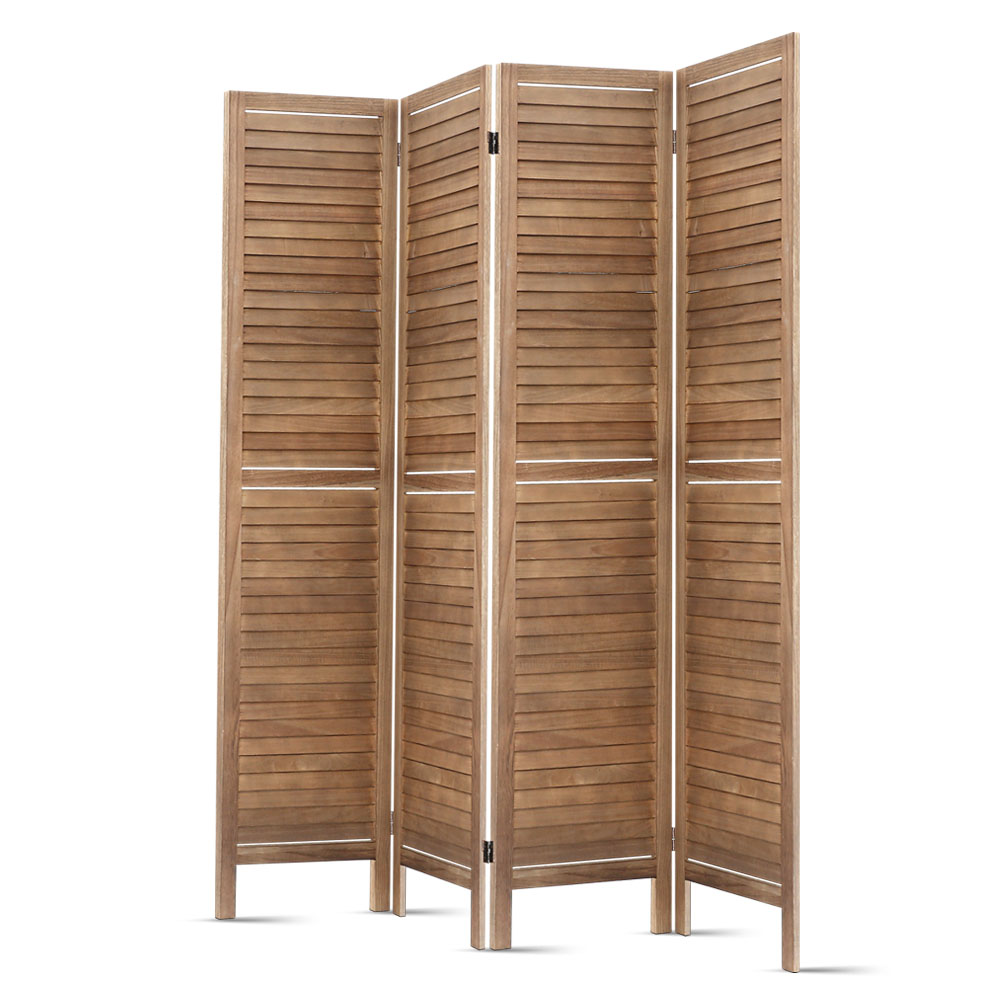 Artiss Room Divider Screen Privacy Wood Dividers Timber Stand – Brown, 4 Panel