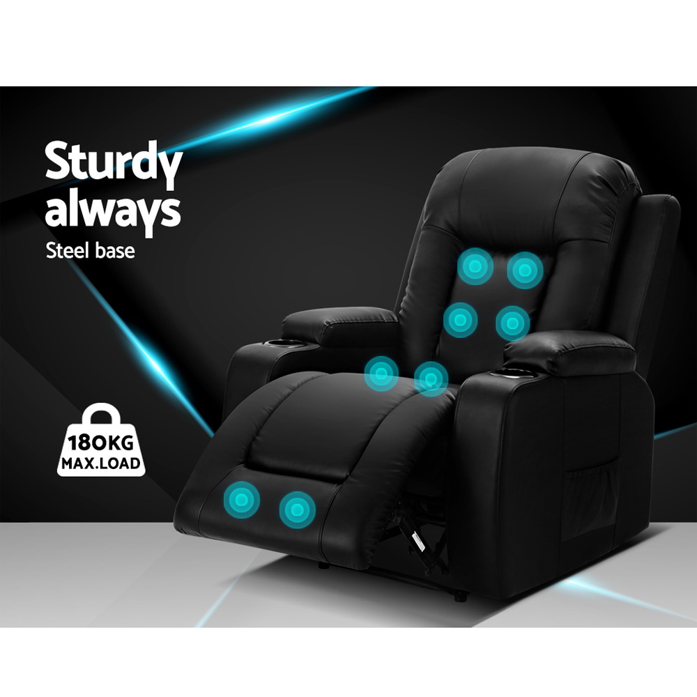 Artiss Electric Massage Chair Recliner Luxury Lounge Sofa Armchair Heat Leather – Black