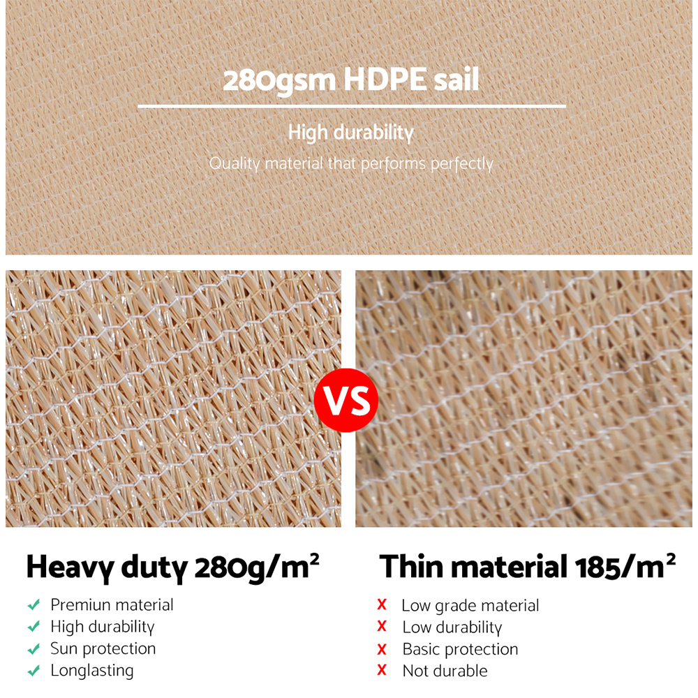 Instahut Sun Shade Sail Cloth Shadecloth Rectangle Canopy 280gsm – Sand Beige, 2.5×3 m