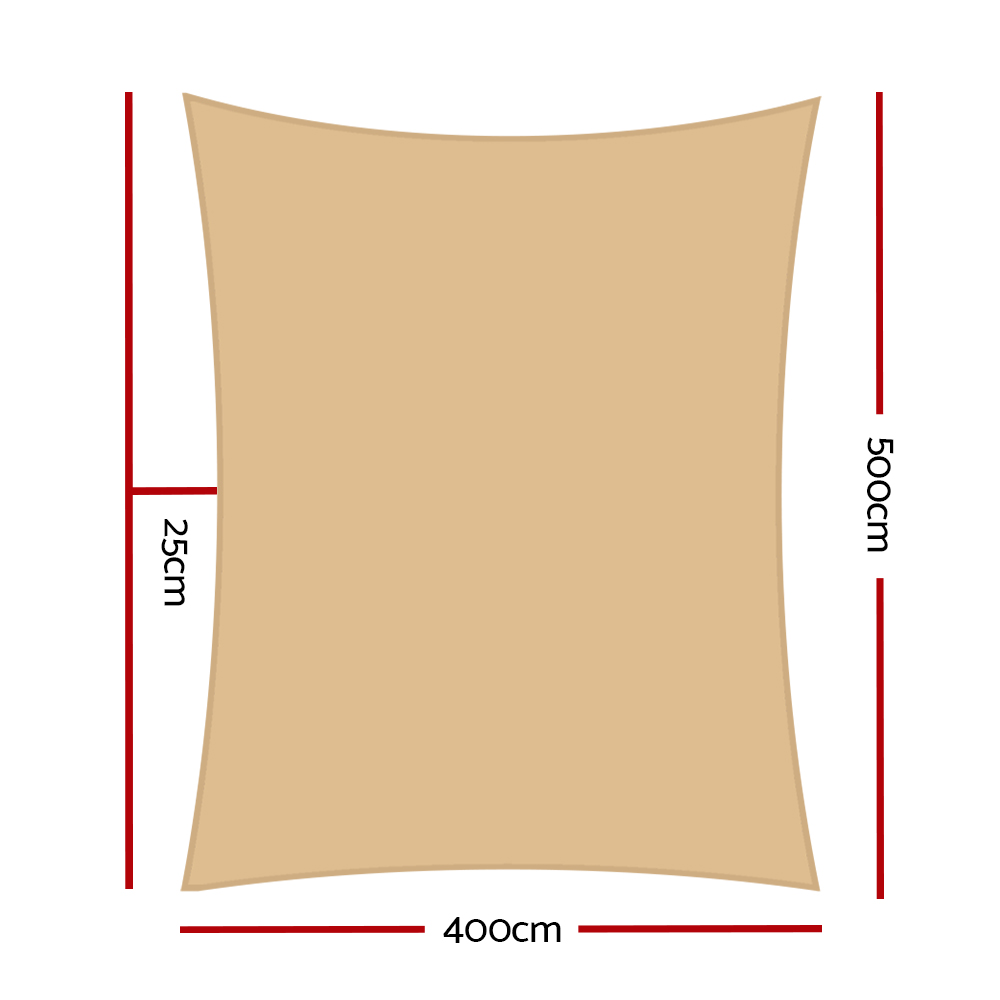Instahut Sun Shade Sail Cloth Shadecloth Rectangle Canopy 280gsm – Sand Beige, 4×5 m