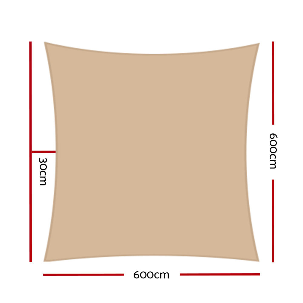 Instahut Sun Shade Sail Cloth Shadecloth Rectangle Canopy 280gsm – Sand Beige, 6×6 m