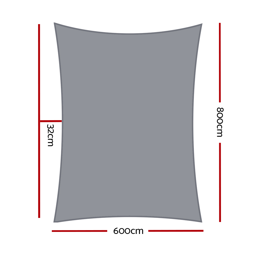Instahut Sun Shade Sail Cloth Shadecloth Rectangle Canopy 280gsm – Grey, 6×8 m