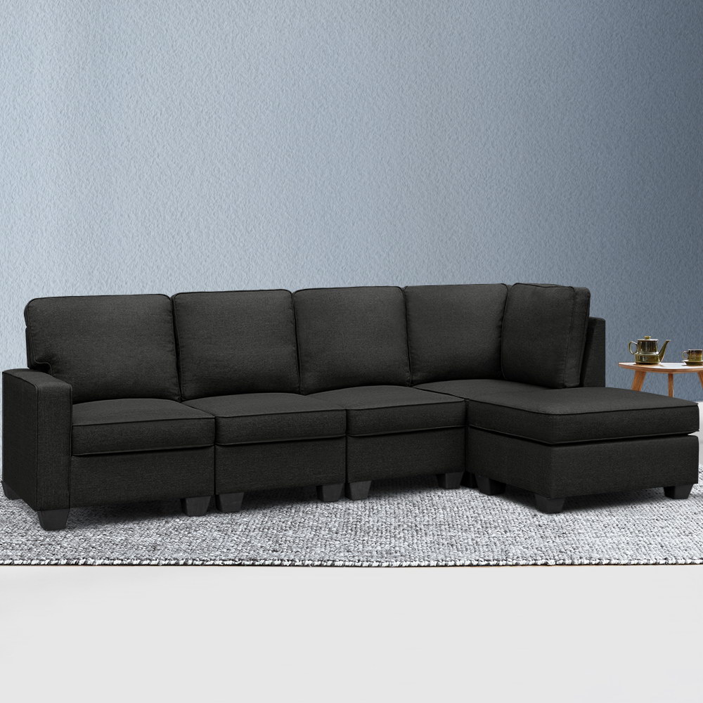 Artiss Sofa Lounge Set Modular Chaise Chair Suite Couch Dark Grey – 5 Seater