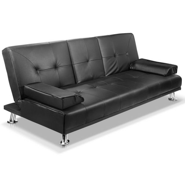 Bloomfield 3 Seater PU Leather Sofa Bed – Black