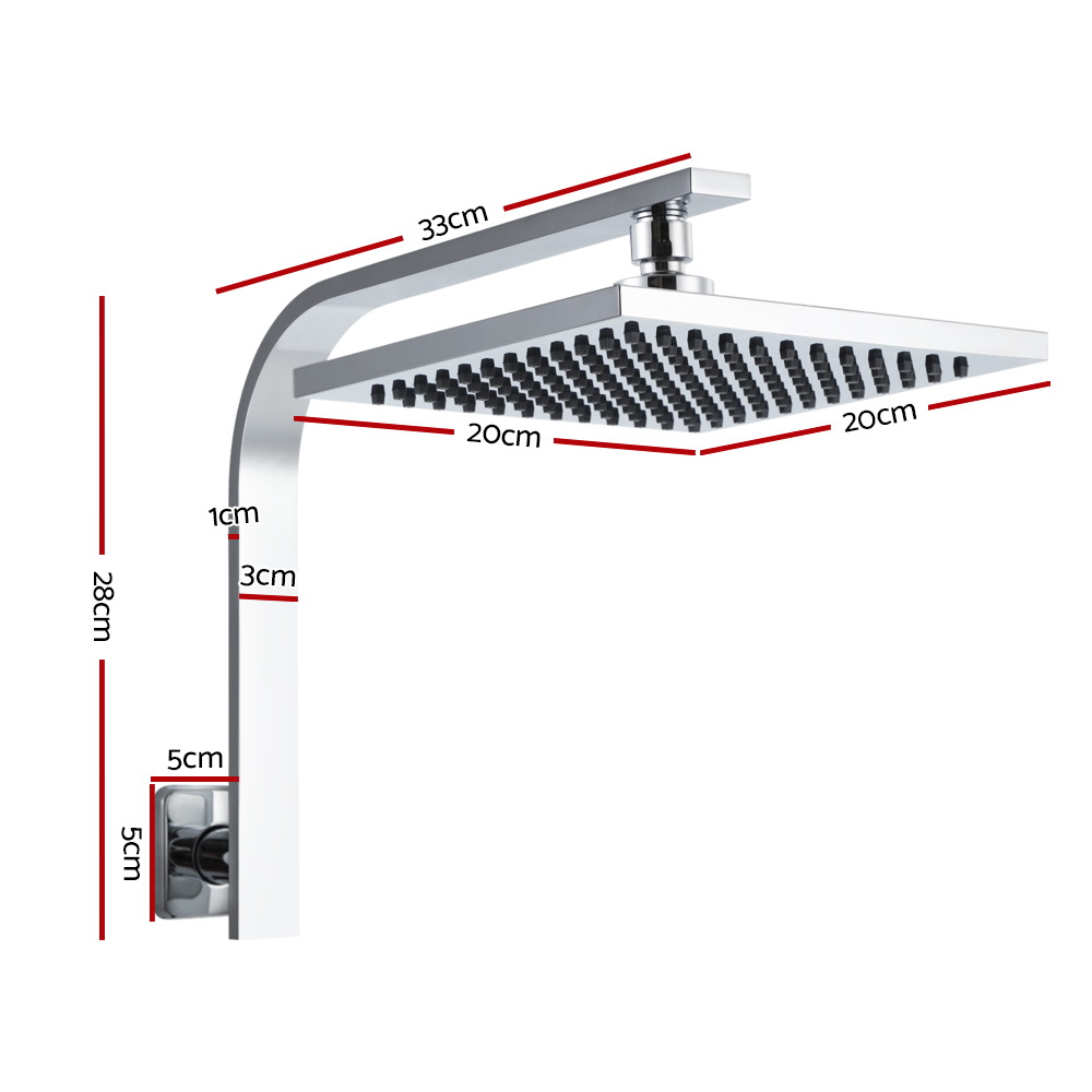Cefito WElS 8” Rain Shower Head Set Square High Pressure Wall Arm DIY – Silver, 8” Round Shower Head