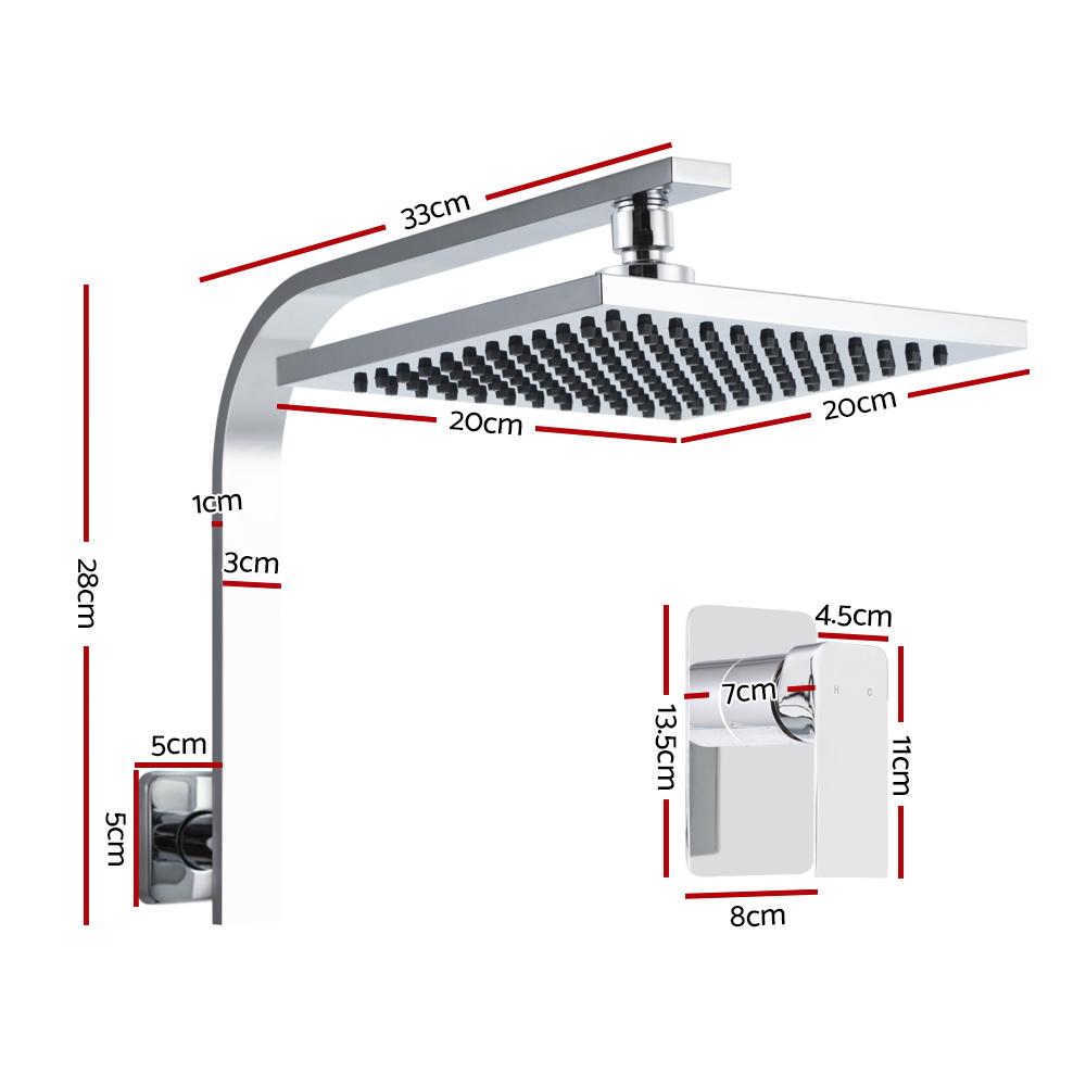 Cefito WElS 8” Rain Shower Head Set Square High Pressure Wall Arm DIY – Silver, 8” Round Shower Head + Shower Mixer