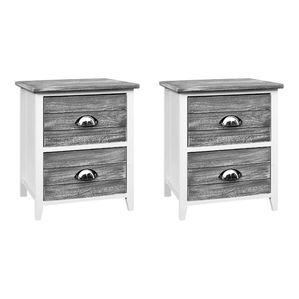 Bedside Table 2 Drawers Vintage X2 – THYME Grey
