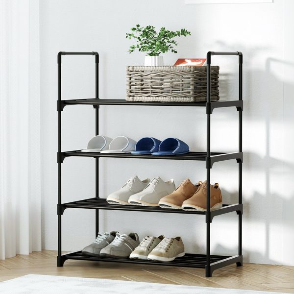 Shoe Rack Stackable Shelves 4 Tiers Shoes Storage Stand Black