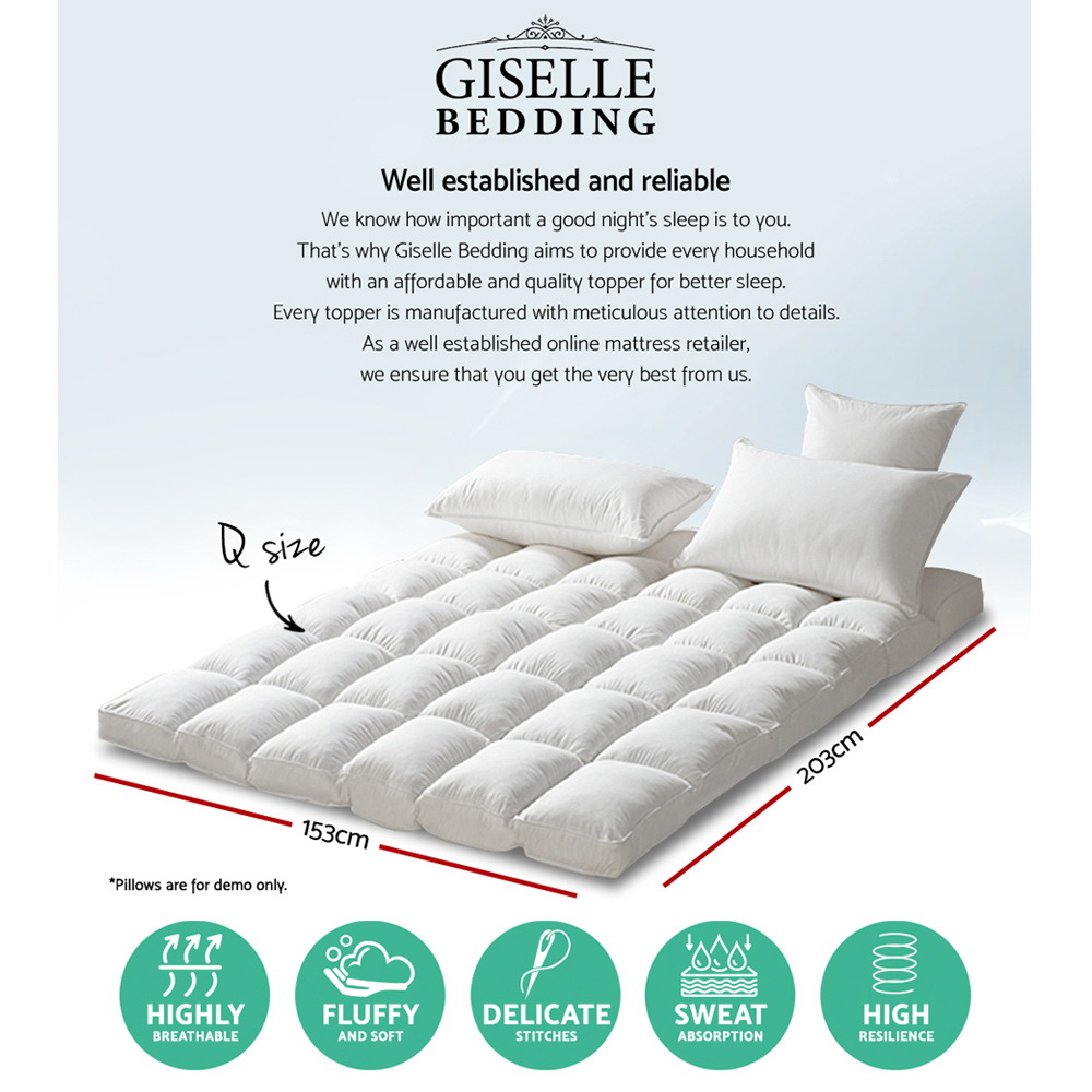 Giselle Mattress Topper Pillowtop 1000GSM Microfibre Filling Protector – QUEEN