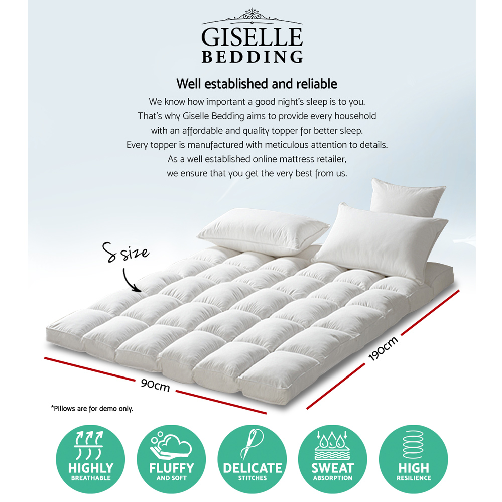 Giselle Mattress Topper Pillowtop 1000GSM Microfibre Filling Protector – SINGLE