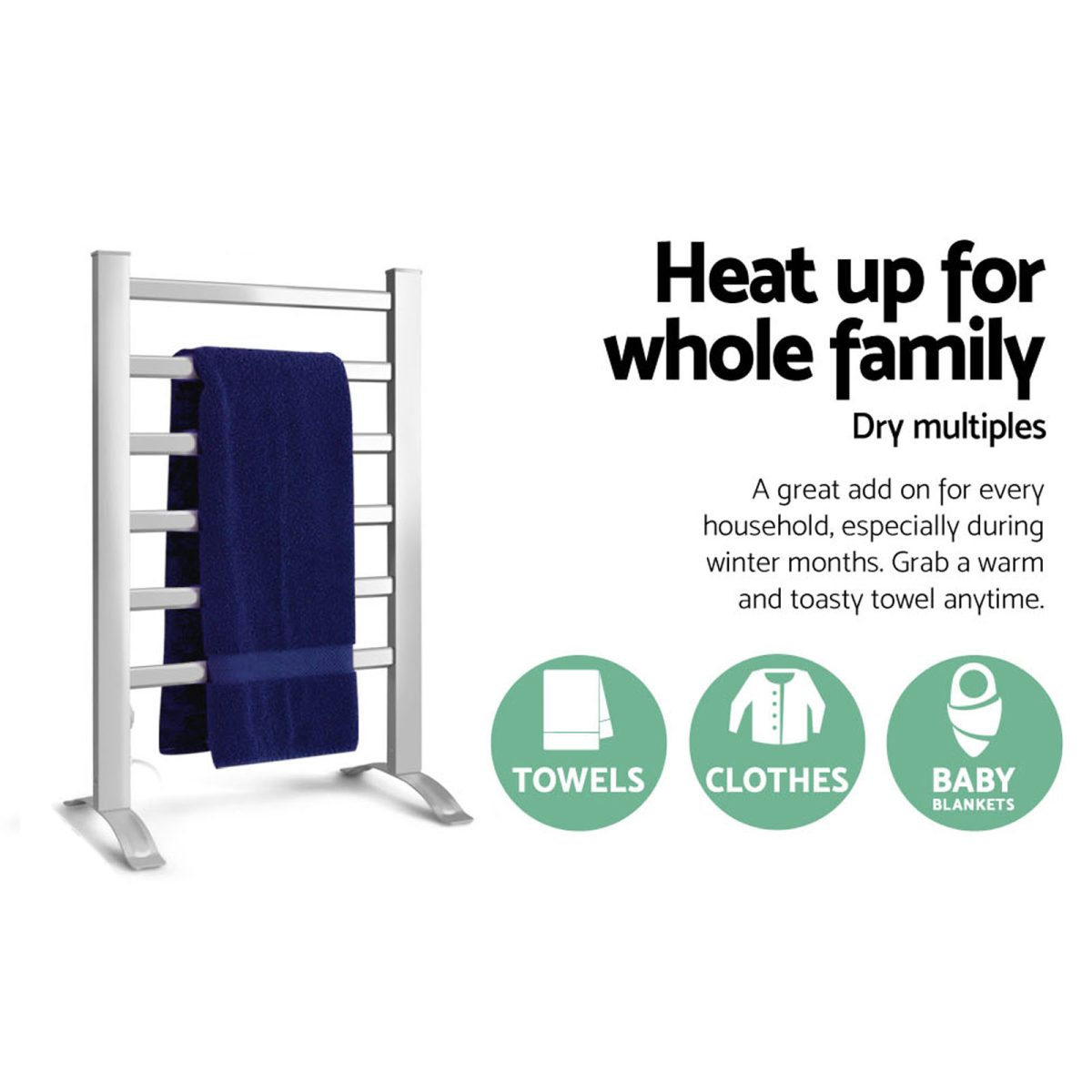 Devanti Electric Heated Towel Rail Rails Warmer Rack Aluminium – 6 Bars