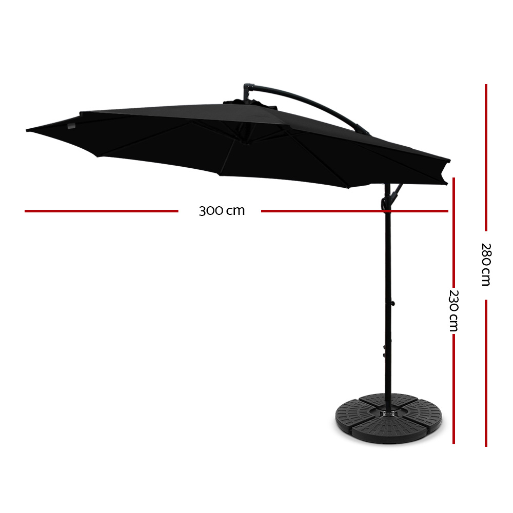 Instahut 3M Umbrella with Base Outdoor Umbrellas Cantilever Sun Beach Garden Patio – Black, 48x48x7.5 cm(Base)