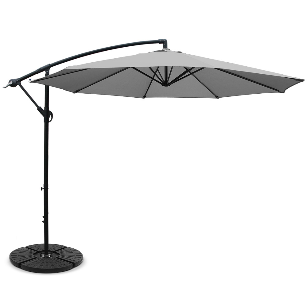 Instahut 3M Umbrella with Base Outdoor Umbrellas Cantilever Sun Beach Garden Patio – Grey, 48x48x7.5 cm(Base)