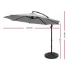 Instahut 3M Umbrella with Base Outdoor Umbrellas Cantilever Sun Beach Garden Patio – Grey, 48x48x7.5 cm(Base)