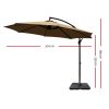 Instahut 3M Umbrella with Base Outdoor Umbrellas Cantilever Sun Beach Garden Patio – Beige, 50x50x8.5 cm(Base)