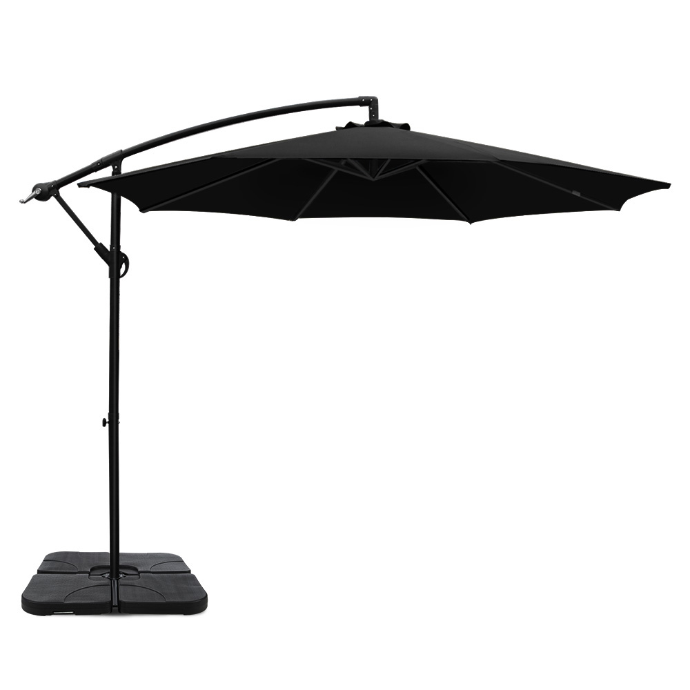 Instahut 3M Umbrella with Base Outdoor Umbrellas Cantilever Sun Beach Garden Patio – Black, 50x50x8.5 cm(Base)
