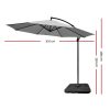 Instahut 3M Umbrella with Base Outdoor Umbrellas Cantilever Sun Beach Garden Patio – Grey, 50x50x8.5 cm(Base)