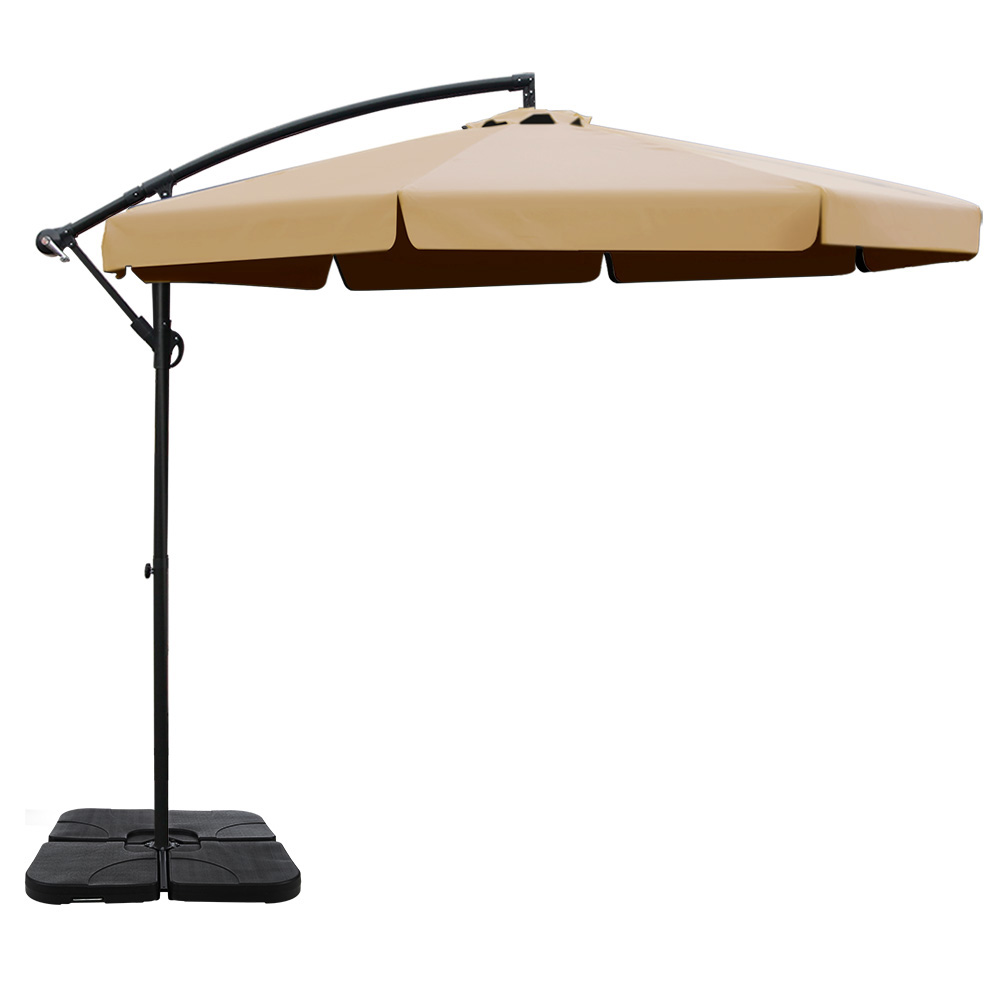 Instahut 3M Umbrella with 50x50cm Base Outdoor Umbrellas Cantilever Patio Sun Beach UV – Beige