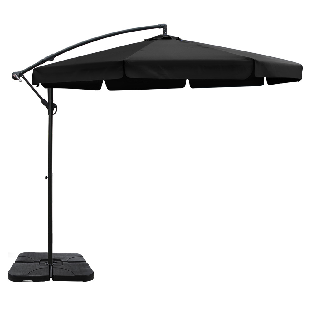 Instahut 3M Umbrella with 50x50cm Base Outdoor Umbrellas Cantilever Patio Sun Beach UV – Black