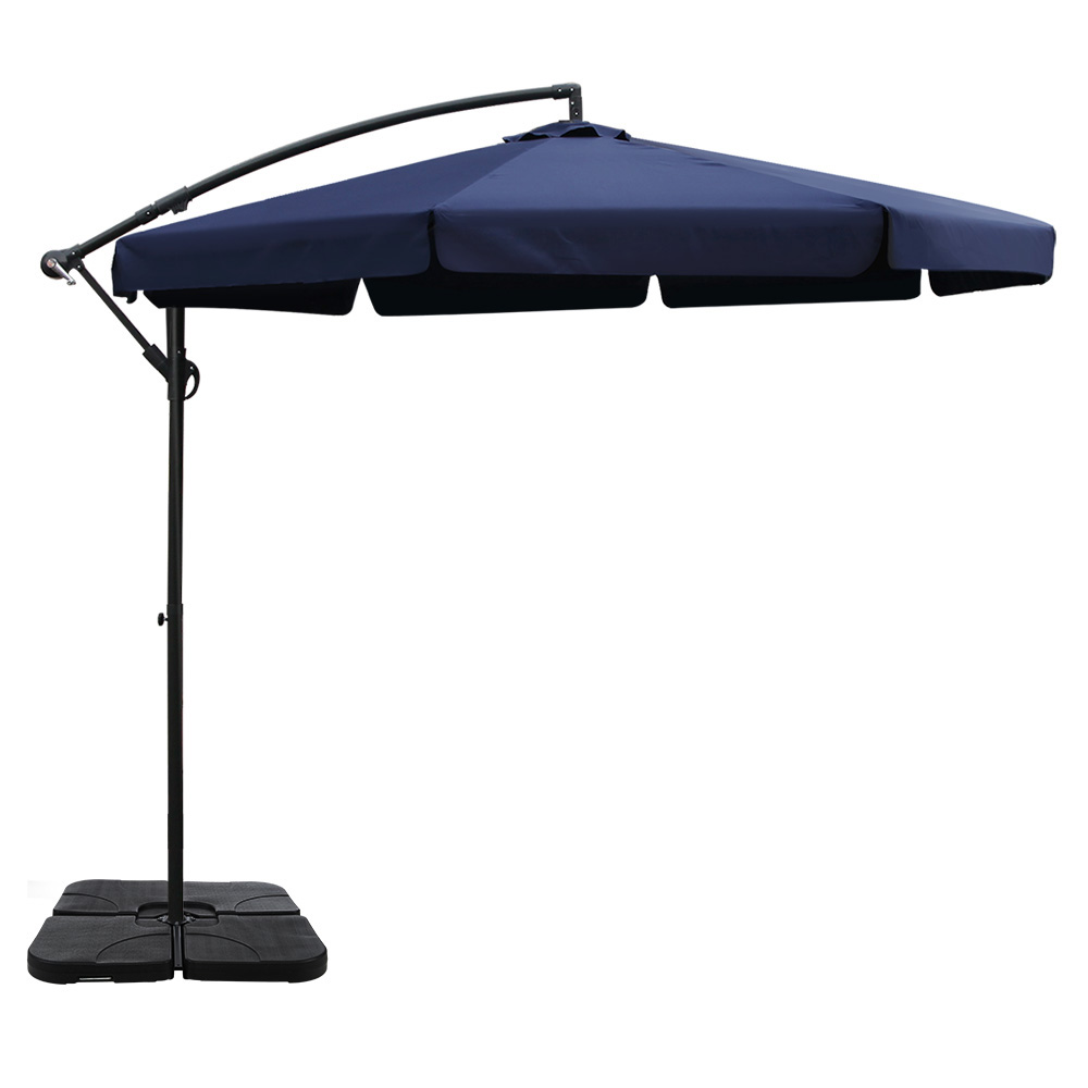 Instahut 3M Umbrella with 50x50cm Base Outdoor Umbrellas Cantilever Patio Sun Beach UV – Navy Blue