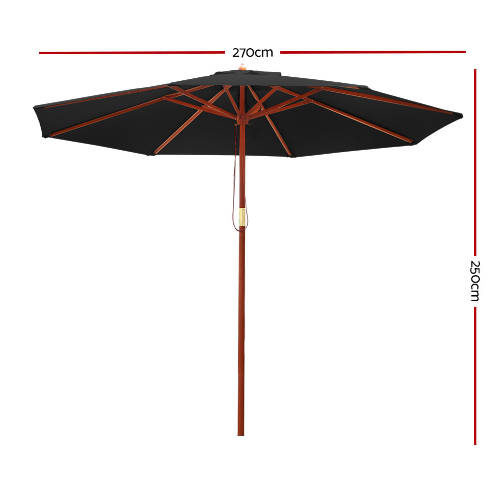 Instahut Outdoor Umbrella 2.7M Pole Cantilever Stand Garden Umbrellas Patio Black – Without Base