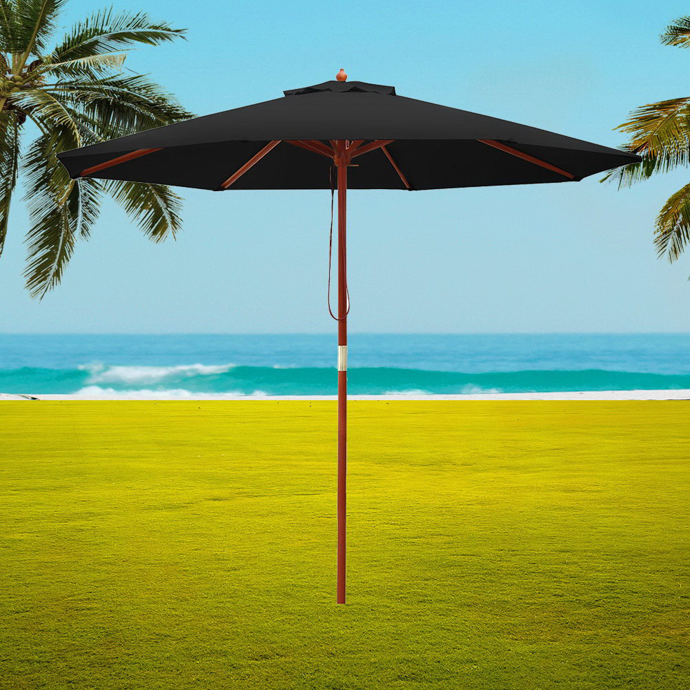 Instahut Outdoor Umbrella 2.7M Pole Cantilever Stand Garden Umbrellas Patio Black – Without Base