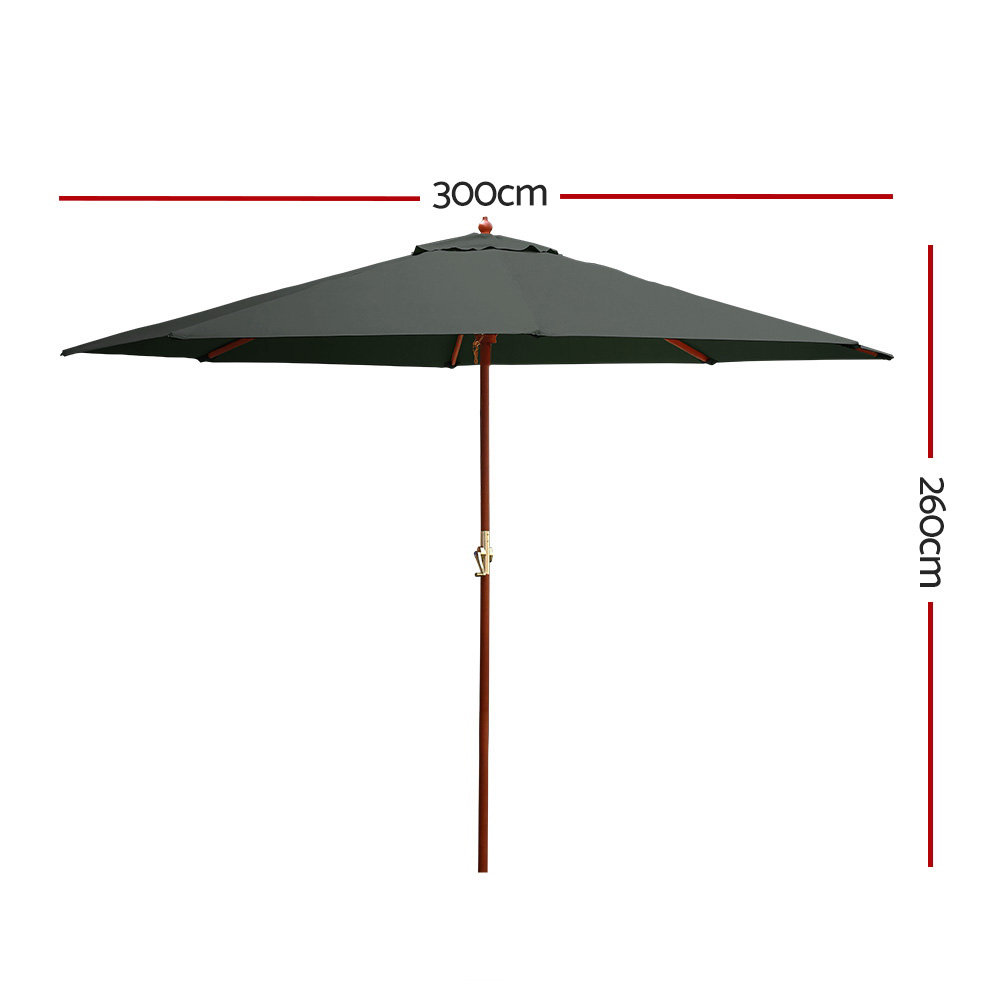 Instahut Outdoor Umbrella 3M Pole Cantilever Stand Garden Umbrellas Patio – Charcoal, Without Base