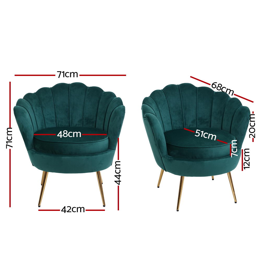 Artiss Armchair Lounge Chair Accent Armchairs Retro Lounge Accent Chair Single Sofa Velvet Shell Back Seat – Green